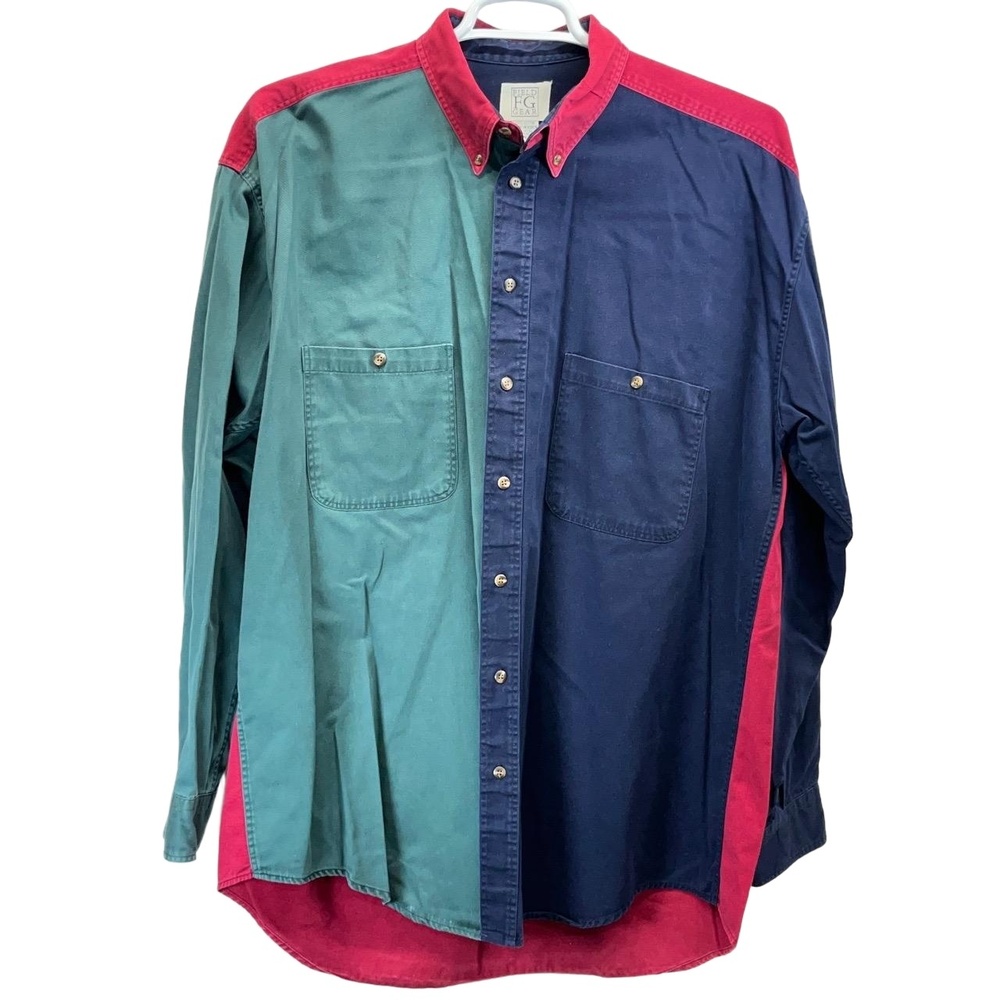 Vintage FIELD‎ GEAR Multicolor Mens Colorblock Cotton Button Down Shirt XLT